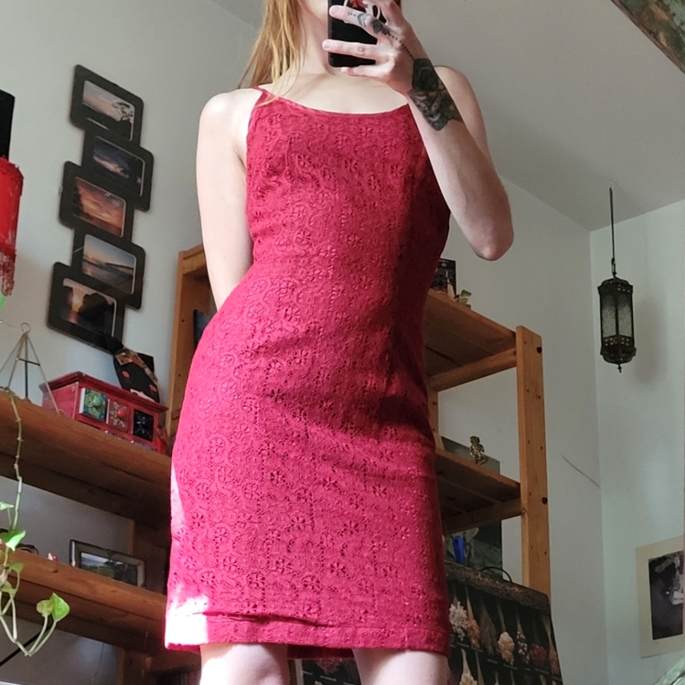 Together Vintage Red Lace Midi Dress - Size 8